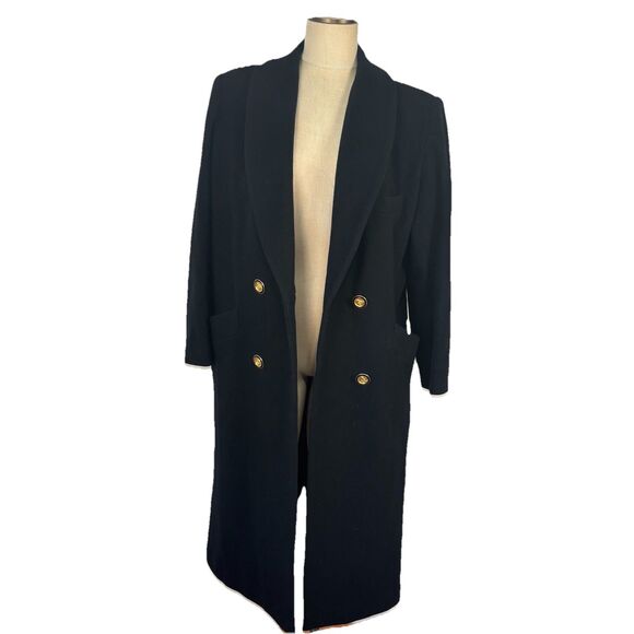 VTG Herman Kay Womens 10P Wool Blend Double Breasted Winter Black Coat Peacoat - Picture 1 of 10